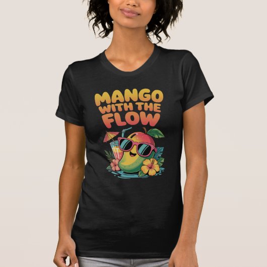 Zomer Grappig Fruit T-Shirt "Mango Met De Stroom" (Voorkant)
