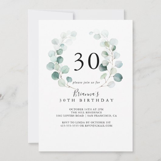 Zomer Groen Eucalyptus Blad 30e Verjaardagsfeest Kaart (Voorkant)