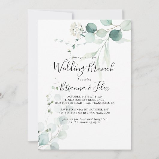 Zomer Groen Eucalyptus Foliage Bruiloft Brunch Kaart (Voorkant)