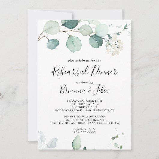 Zomer Groen Eucalyptus Foliage repetitie diner Kaart (Voorkant)