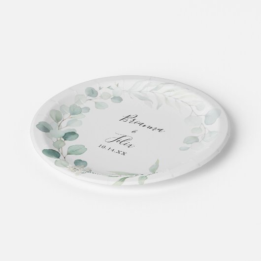 Zomer Groene Eucalyptus Foliage Trouwtaart Papieren Bordje (Gekanteld)