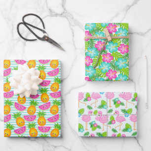 Zomer Hawaiaanse Tropische Hibiscus, Fruit & Vogel Inpakpapier Vel