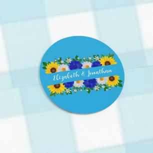 Zomer Hemelblauwe Bloemige Bruiloft Ronde Sticker