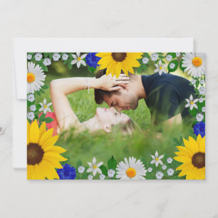 Zomer Hemelsblauw Bloemen Bruiloft Save The Date