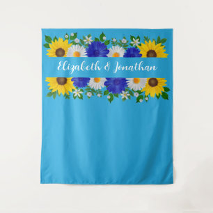 Zomer Hemelsblauw Bloemen Bruiloft Wandkleed