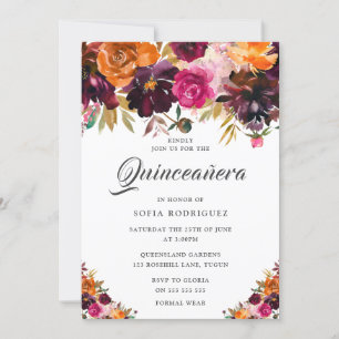 Zomer Herfst Bourgondië Bloemen Herfst Quinceanera Kaart
