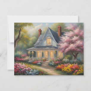 Zomer huisje in het land, mooie tuin briefkaart