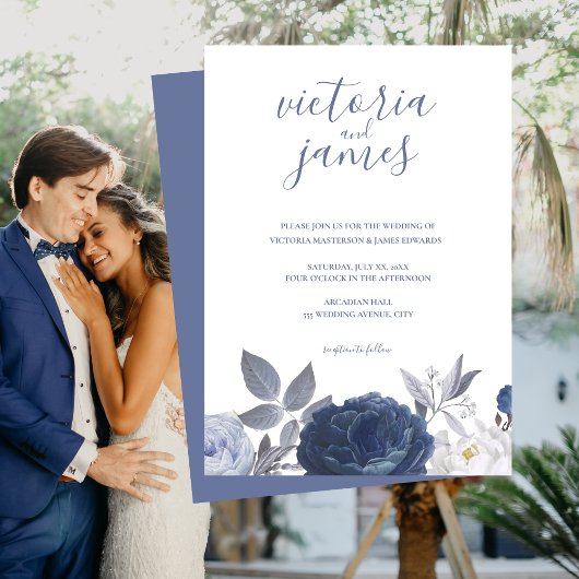 Zomer Huwelijk Bright Blue Bloemen Uitnodiging