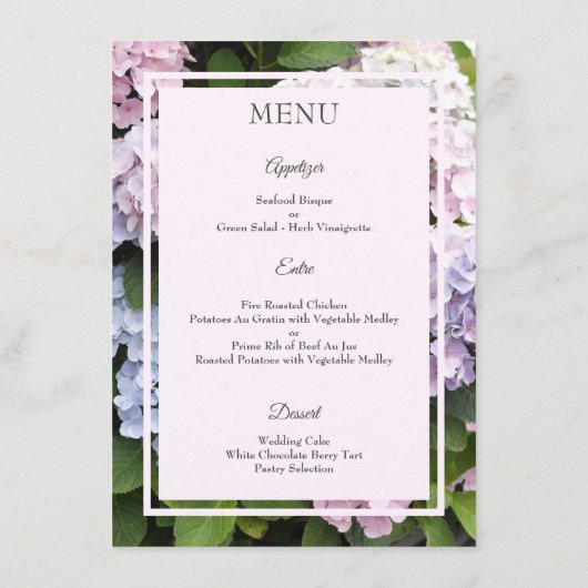 Zomer Hydrangea Bloesems Wedding Menu (Achterkant)