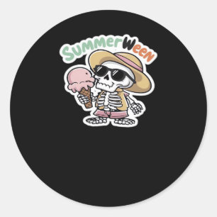 Zomer IceCream Skeleton Classic Viral Ronde Sticker