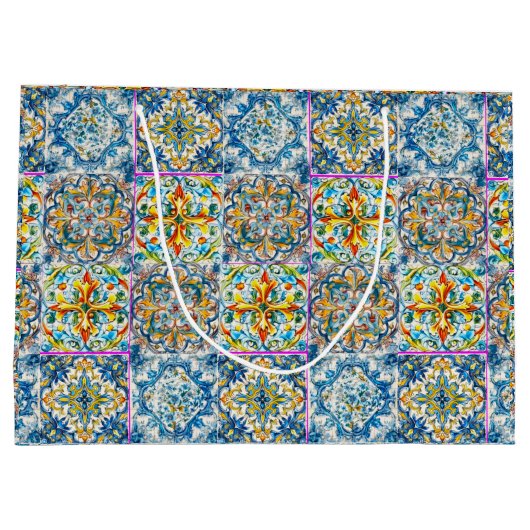 zomer italiaans florale blauwe tegels citrus monog groot cadeauzakje (Achterkant)