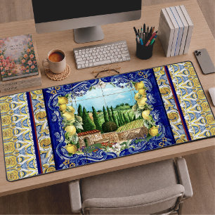 zomer Italiaanse majolica blauwe tegels citrus Bureaumat