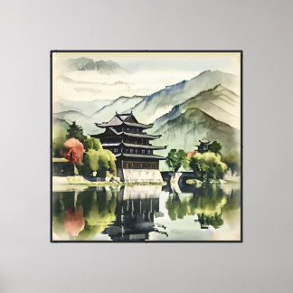 Zomer Kasteel In De Bergen Canvas Afdruk