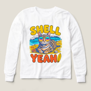 Zomer Kat Funny Shell Yeah Beach T-shirt voor Meis