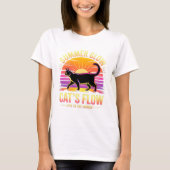 Zomer Kat Retro Zonsondergang - Zwarte Katachtige T-shirt (Voorkant)