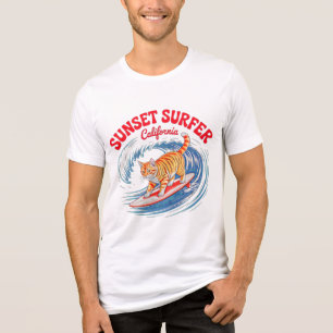 Zomer Kat Surfer - Retro Zonsondergang Californië Tri-Blend Shirt