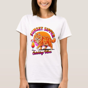 Zomer Kat Vibes – Mooie Drinkende Kat T-shirt voor
