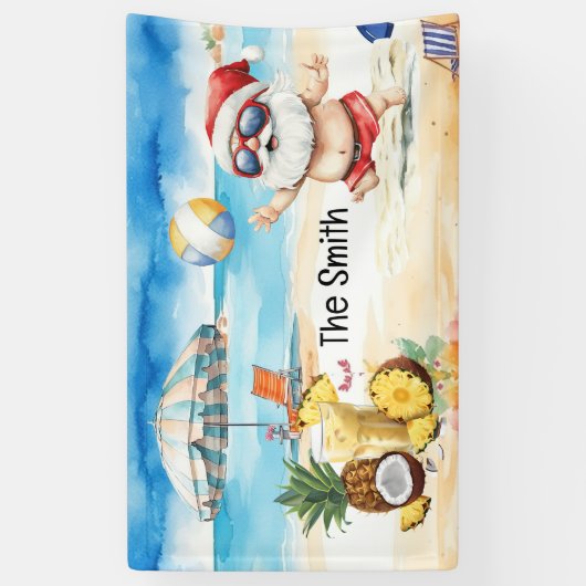 Zomer Kerstmis in juli Sinterklaas op het strand Spandoek (Verticaal)