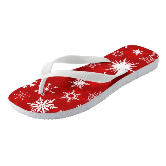 Zomer Kerstmis rood en wit sneeuwvlok ontwerp Teenslippers (Schuin)