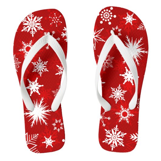Zomer Kerstmis rood en wit sneeuwvlok ontwerp Teenslippers (Voetbed)