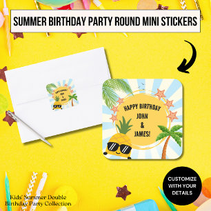 Zomer Kinderen Dubbel Verjaardagsfeest Vierkante Sticker