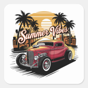 Zomer Klassieke Auto Vierkante Sticker