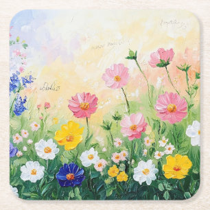 Zomer. Kleurrijke bloemen. Kunst. Vierkante Kartonnen Onderzetter