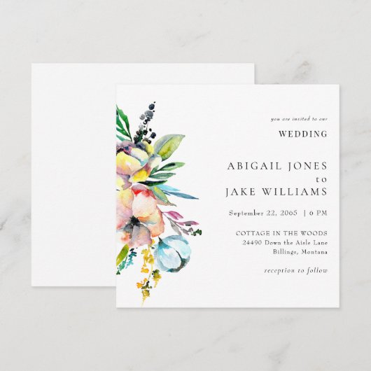 Zomer Kleurrijke Waterverf Bloemenplein bruiloft Kaart (Voorkant / Achterkant)