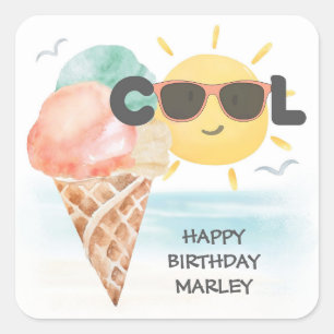 Zomer Koel Tropisch Strand Ijs Verjaardag Vierkante Sticker
