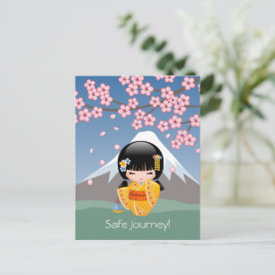Zomer Kokeshi Doll - Gele Kimono Veilige Reis Briefkaart