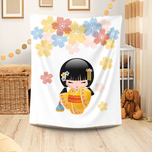 Zomer Kokeshi-pop - Geisha-meisje in gele kimono Fleece Deken