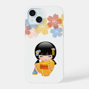 Zomer Kokeshi Pop - Geisha Meisje in Gele Kimono iPhone 15 Hoesje