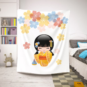 Zomer Kokeshi-pop - Geisha-meisje in gele kimono Sherpa Deken