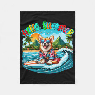 Zomer Kostuum Corgi Zonnebril Surft Op Strand Fleece Deken