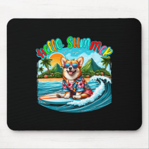 Zomer Kostuum Corgi Zonnebril Surft Op Strand Surf Muismat