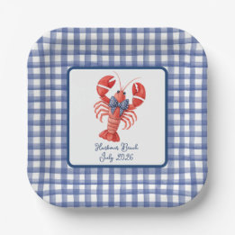 Zomer Kreeft Blauw Gingham 4 Juli Papieren Bordje