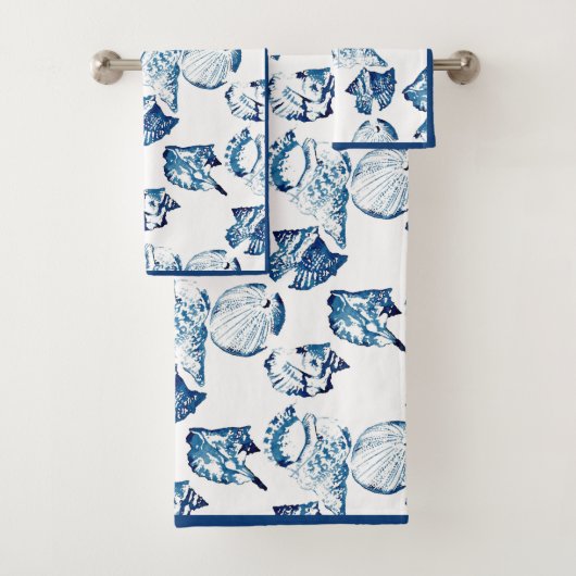 Zomer Kust Strand Seaside Navy Blue Seashell Bad Handdoek (Insitu)