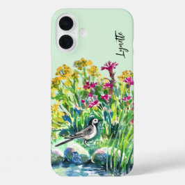 Zomer, kwikstaart, wilde bloemen iPhone 16 plus hoesje