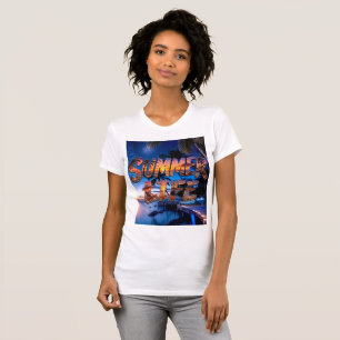 Zomer Leven Tropisch Strand Zonsondergang Typograf T-shirt