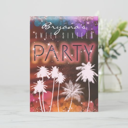 Zomer Lights & White Palm Tree Party Uitnodigingen (Staand voorkant)