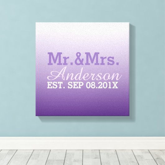 Zomer lila Ombre paarse bruiloft Mr en Mrs Canvas Afdruk (Insitu (Houten vloer))