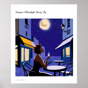 Zomer maanlicht sterrenhemel poster
