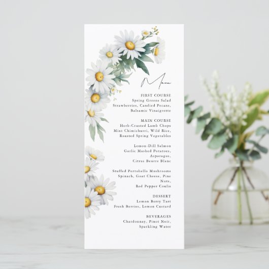 Zomer madeliefje bloem bruiloft menu (Staand voorkant)