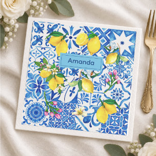Zomer majolica blauwe Siciliaanse citrus Middellan Servet