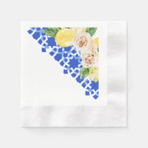 Zomer Mediterrane blauwe tegel en citroenen print