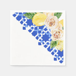 Zomer Mediterrane blauwe tegel en citroenen print Servet