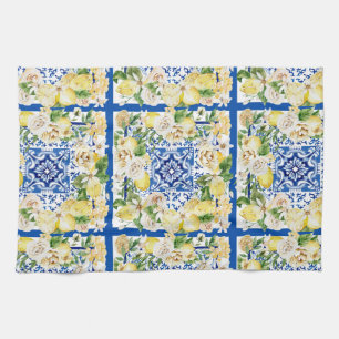 Zomer mediterrane citroen en bloemen theedoek