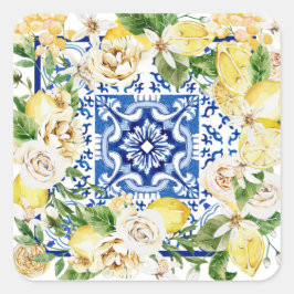 Zomer mediterrane citroen en bloemen vierkante sticker
