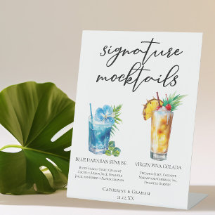 Zomer Mocktails Blauwe Hawaiiaanse Piña Colada Reclamebord Met Voetstuk