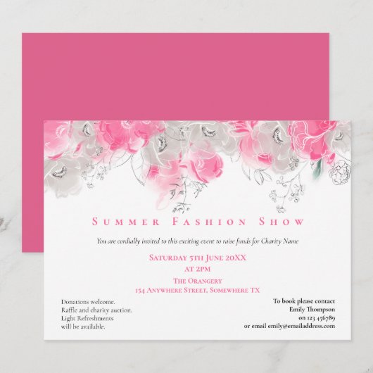 Zomer Mode Show Evenement Bloemen Roze Grijs Kaart (Voorkant / Achterkant)